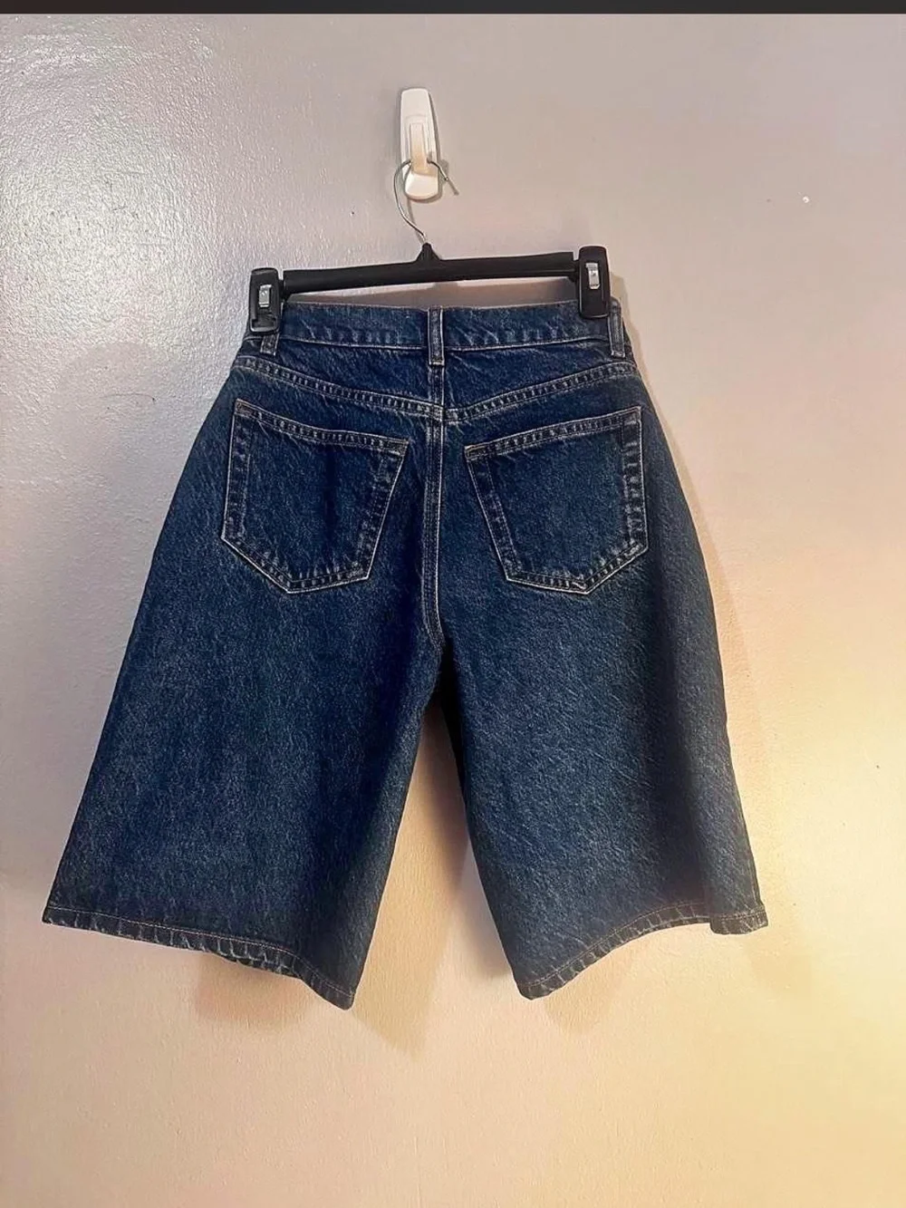 Low Rise Reformation Dark Blue Long Denim Shorts